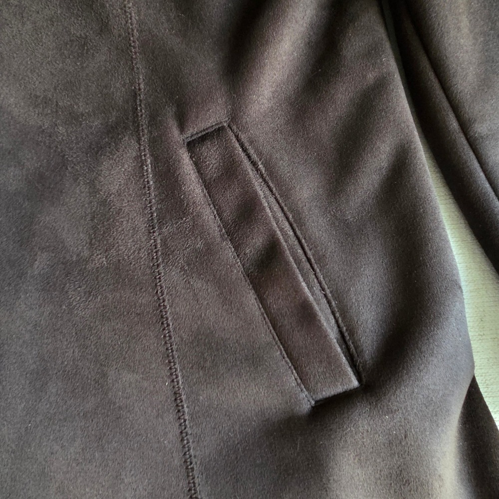 Jones New York Brown Vegan Suede Y2K Faux Fur Lined Coat Large Penny Lane - Picture 11 of 13